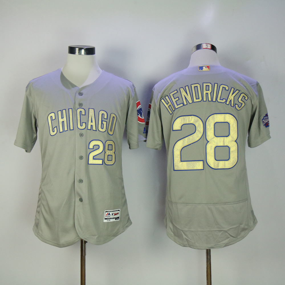 Men Chicago Cubs #28 Hendricks Grey Champion MLB Jerseys